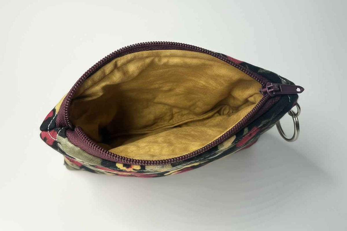 Handmade Quilted Zippered Pouch - Midnight Garden Coin Pouch