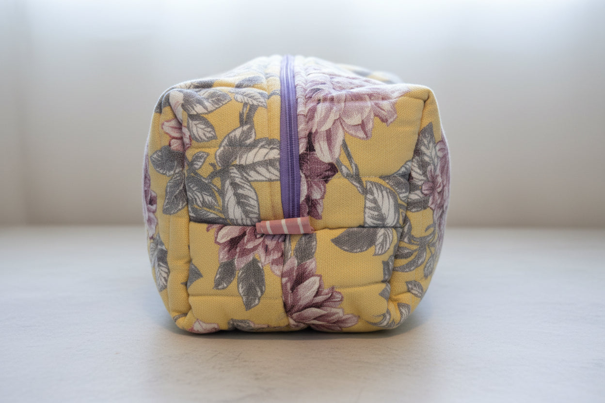 Pastel Yellow Magnolia Quilted Boxy Bag with Grey Liner - Large