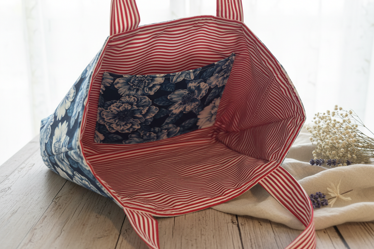 Handmade Quilted Tote Bag - Garden Midnight