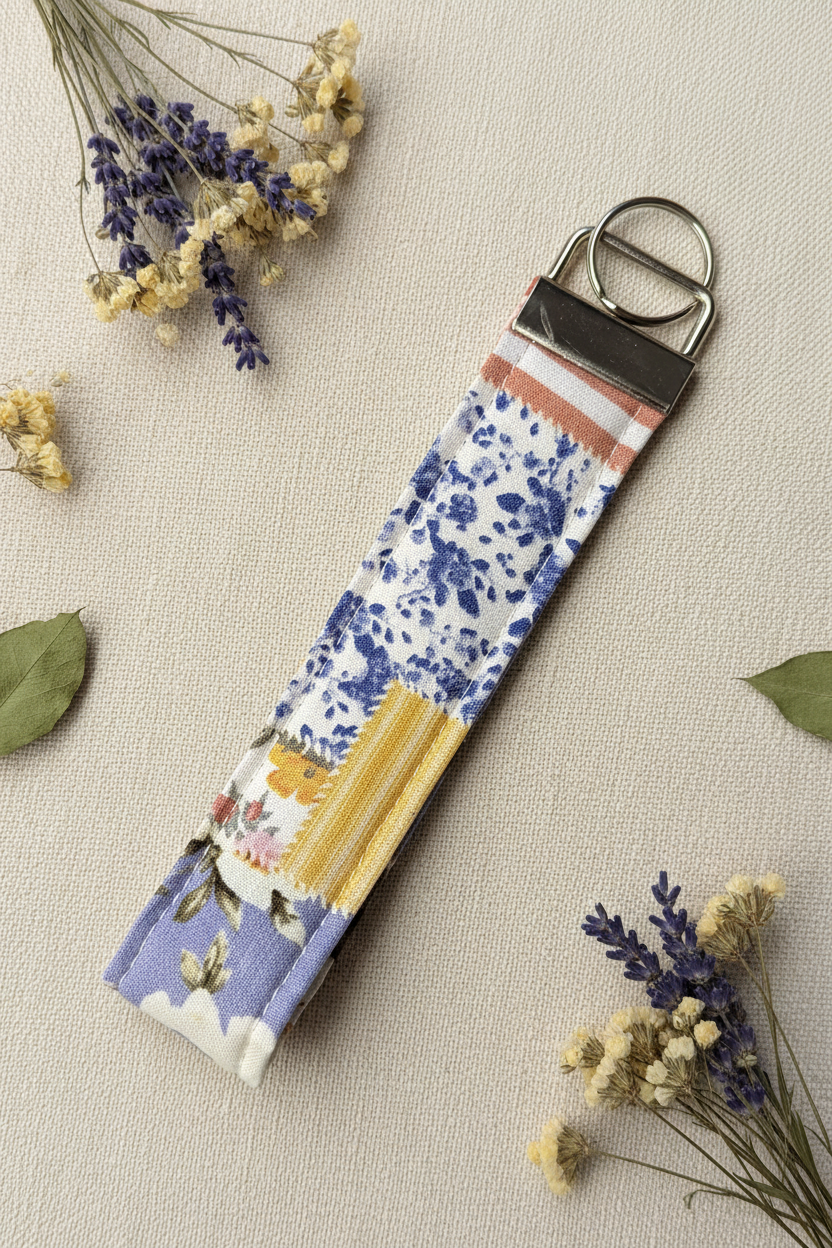 Patchwork Wristlet Key Fob - Silver