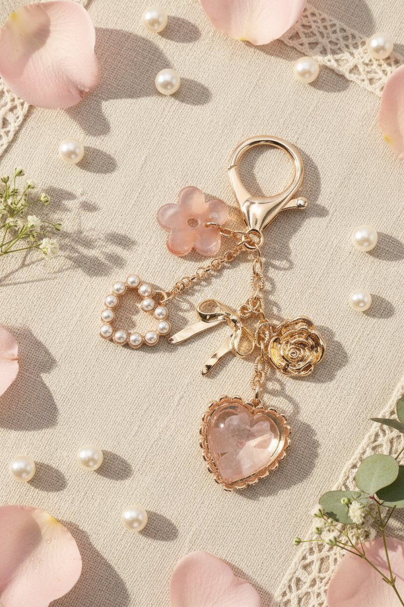Pearl Rose Heart Bag Charm Lifestyle