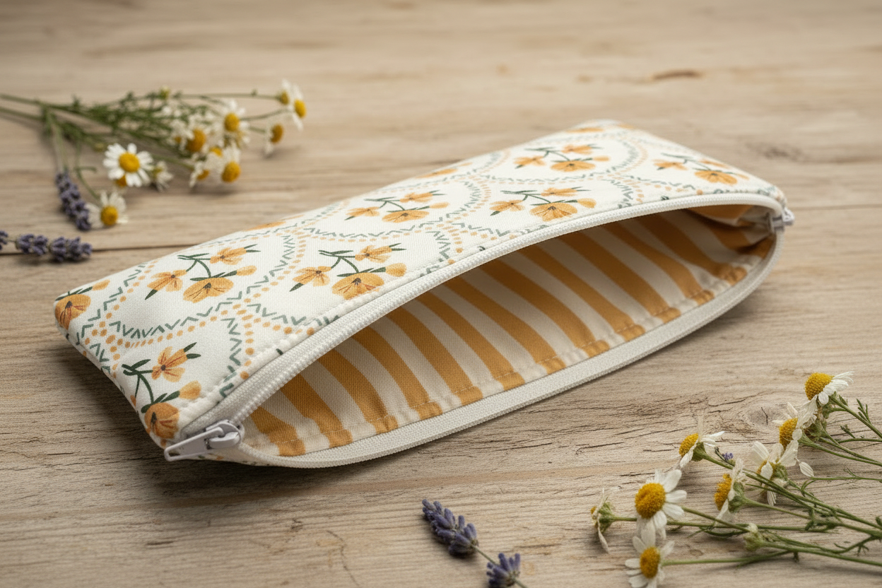 Pencil Pouch - Interior with Flowers
