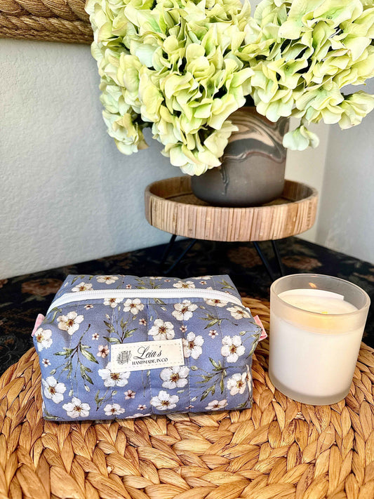 Handmade Quilted Boxy Bag - Forget-Me-Not Collection (Pink Liner)