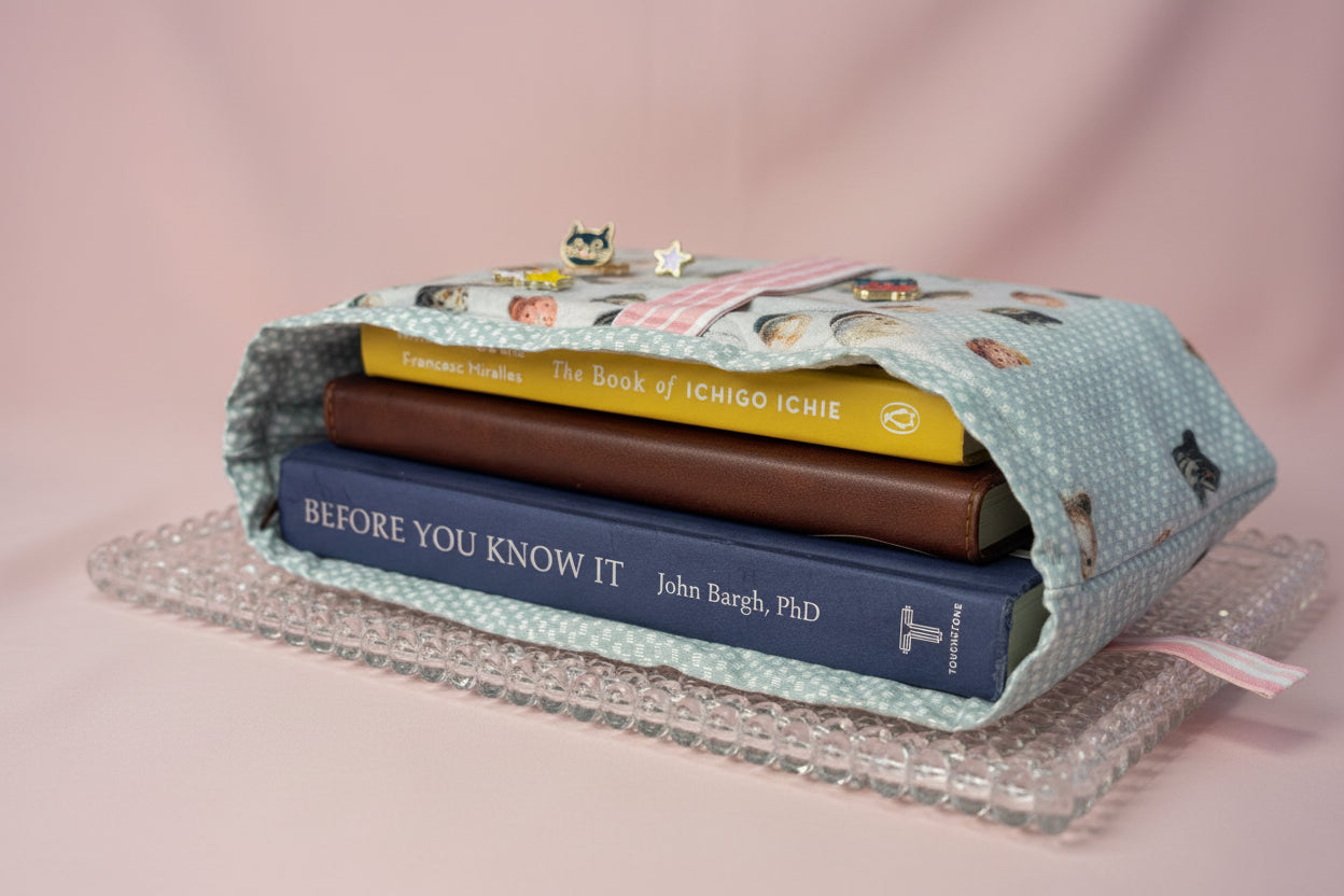 Bird Egg Books Sleeve with Pink Checkered Bow - Large