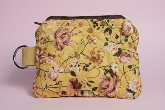 Quilted Floral Coin Pouch with Checkered Lining