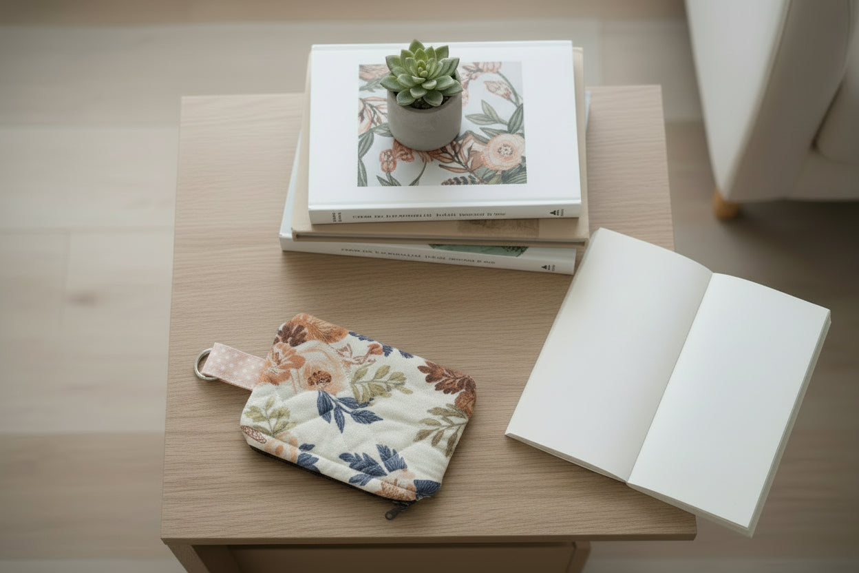 Quilted Floral Coin Pouch with Woodland Print Liner