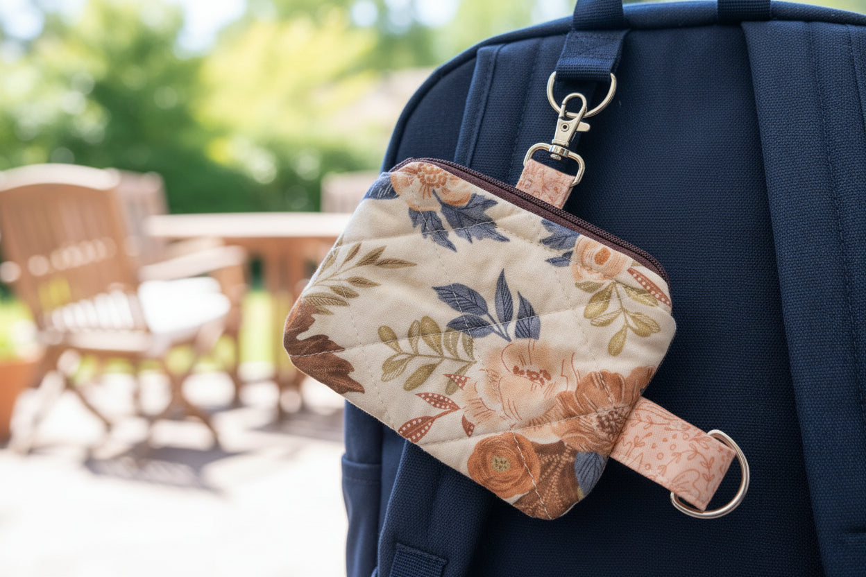 Quilted Floral Coin Pouch with Woodland Print Liner