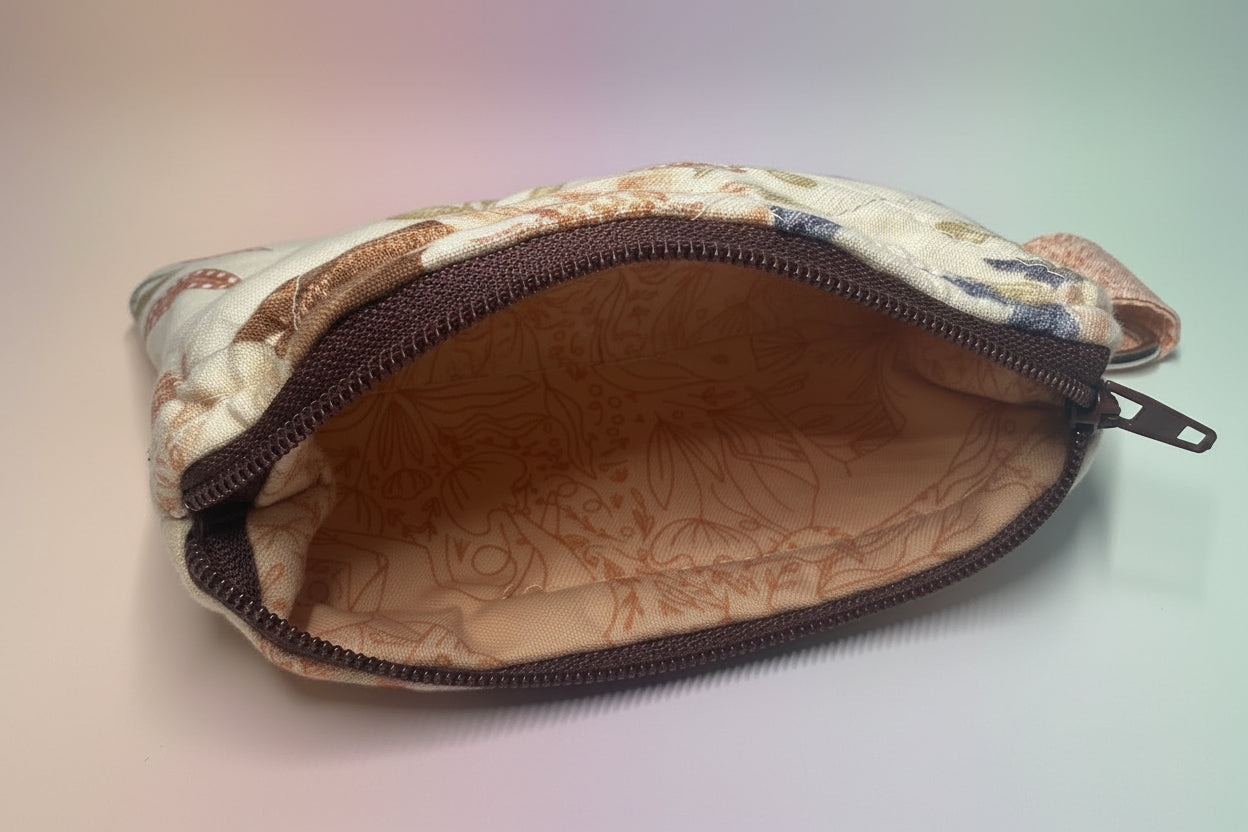 Quilted Floral Coin Pouch with Woodland Print Liner