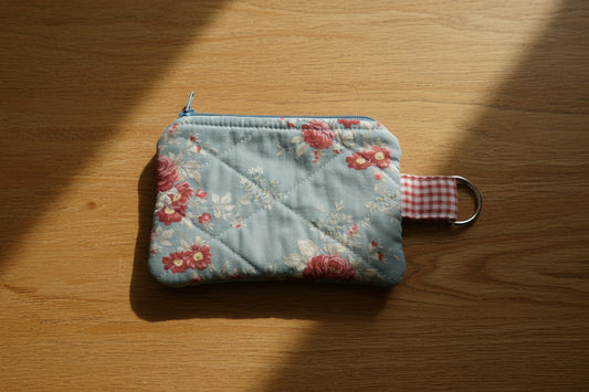 Vintage Floral Coin Pouch with Red Gingham Liner