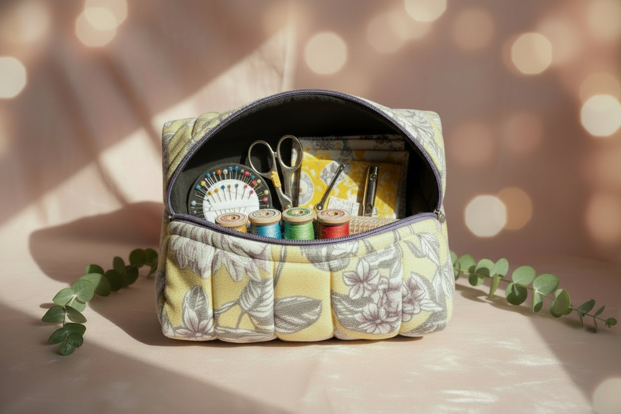 Pastel Yellow Magnolia Quilted Boxy Bag with Grey Liner - Large