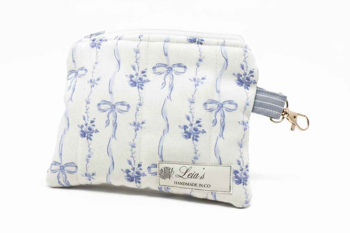 Handmade Quilted Keychain Wallet - Country Fair Blue Design