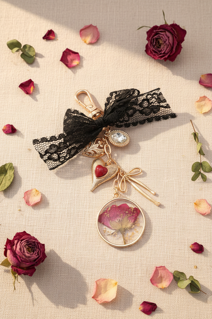 Black Lace Rose Bag Charm Lifestyle