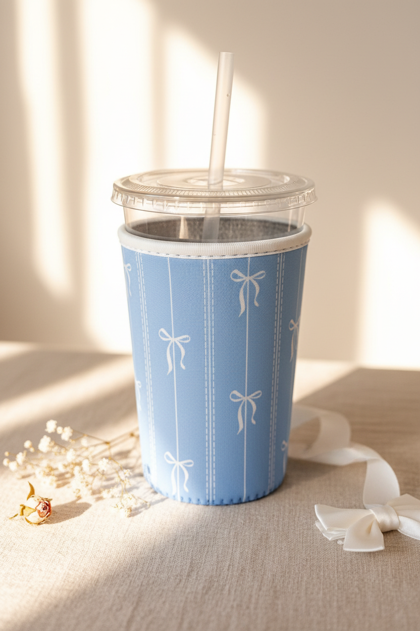 Blue Bow Cup Cozy - Leia's Aesthetic Lifestyle