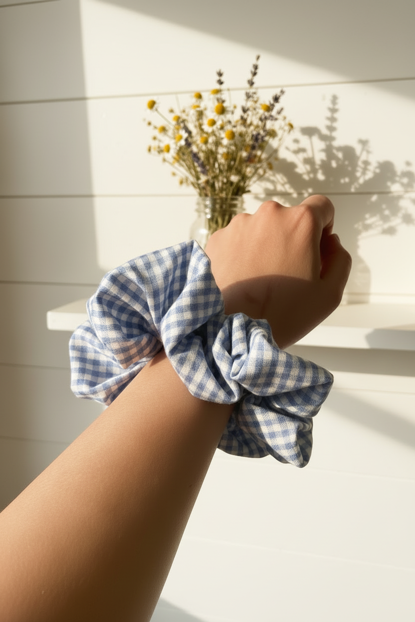 Blue Picnic Scrunchie - Bright White Light