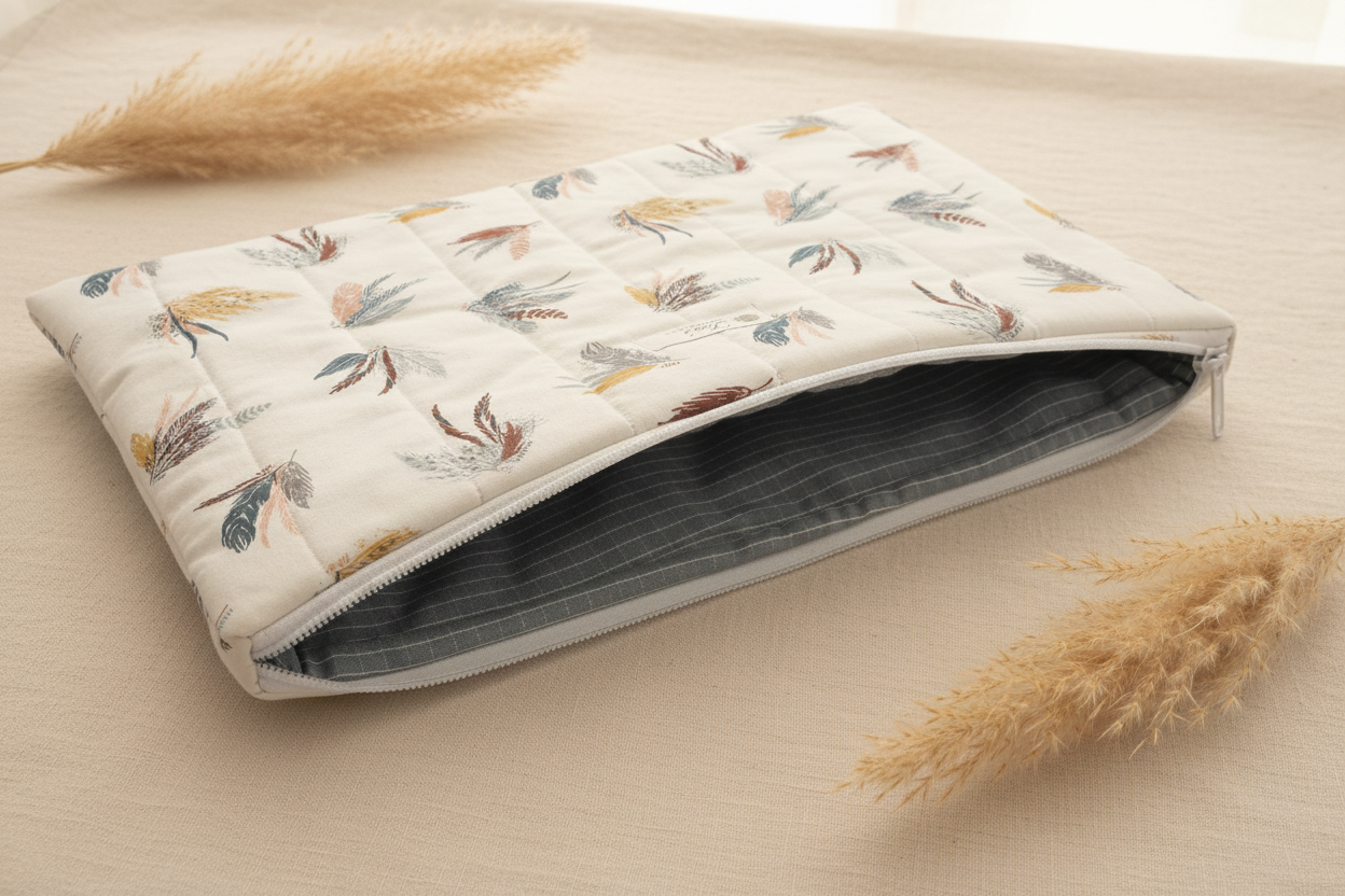 Boho Feather Laptop Sleeve — Open Interior Angle