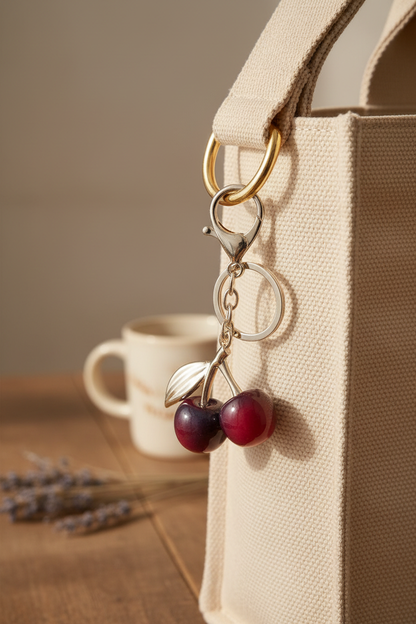 Cherry Charm on Gold D-Ring