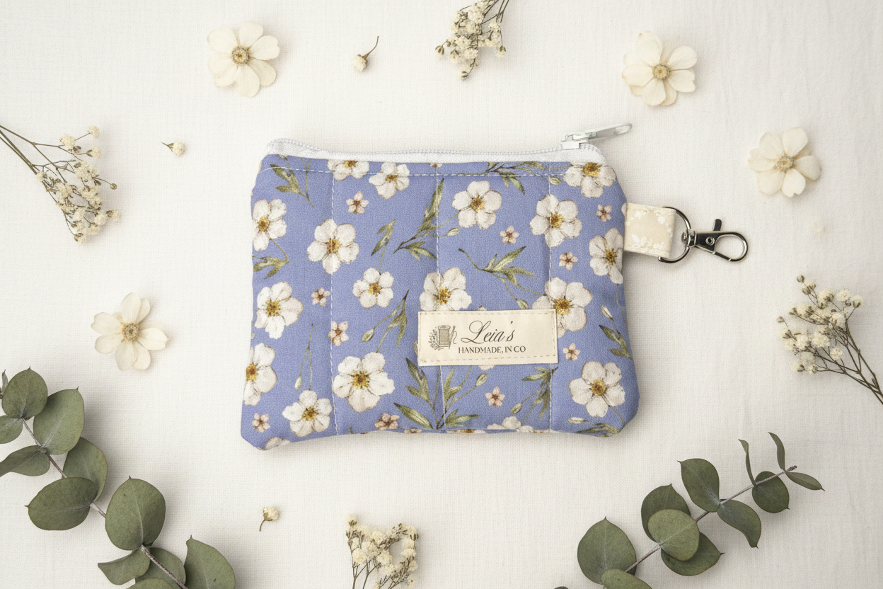 Flat lay - periwinkle coin pouch