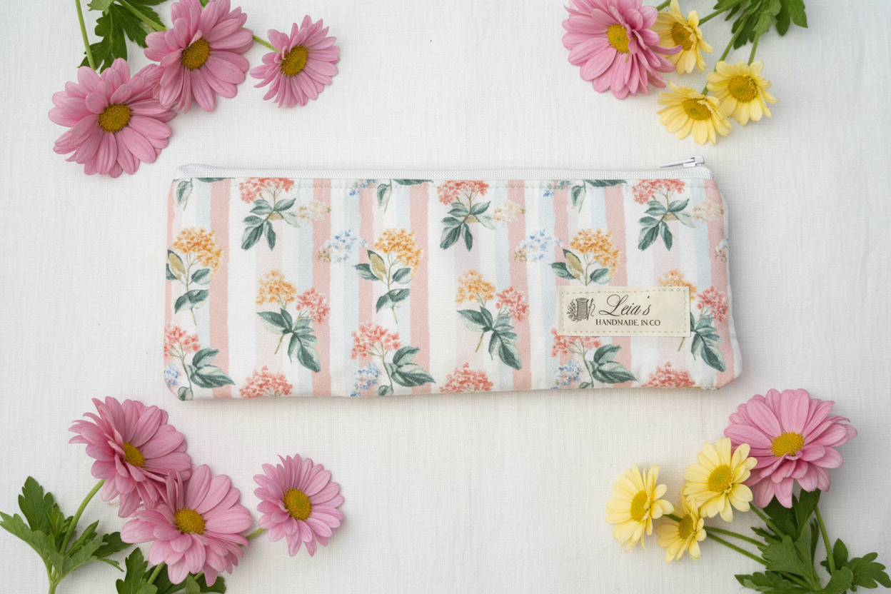Hydrangea Stripe Pencil Case - Hero