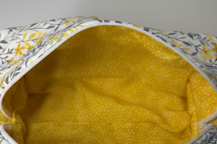 Interior view showing yellow polka dot lining