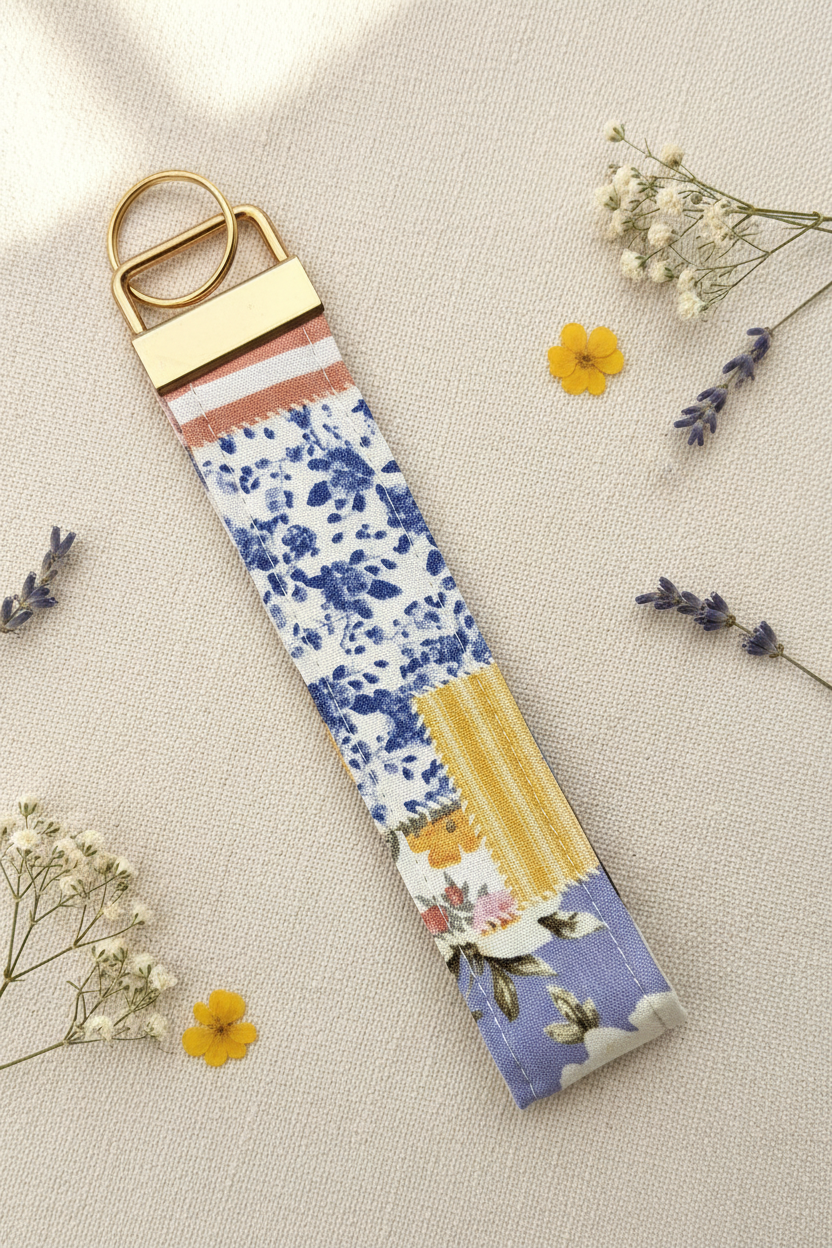 Patchwork Wristlet Key Fob - Gold