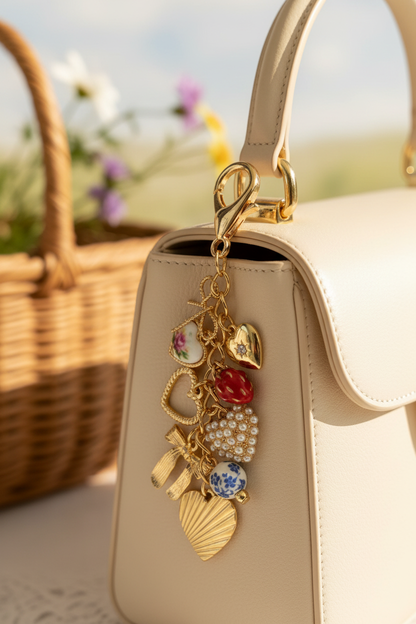 Porcelain Hearts Charm Clipped to D-Ring