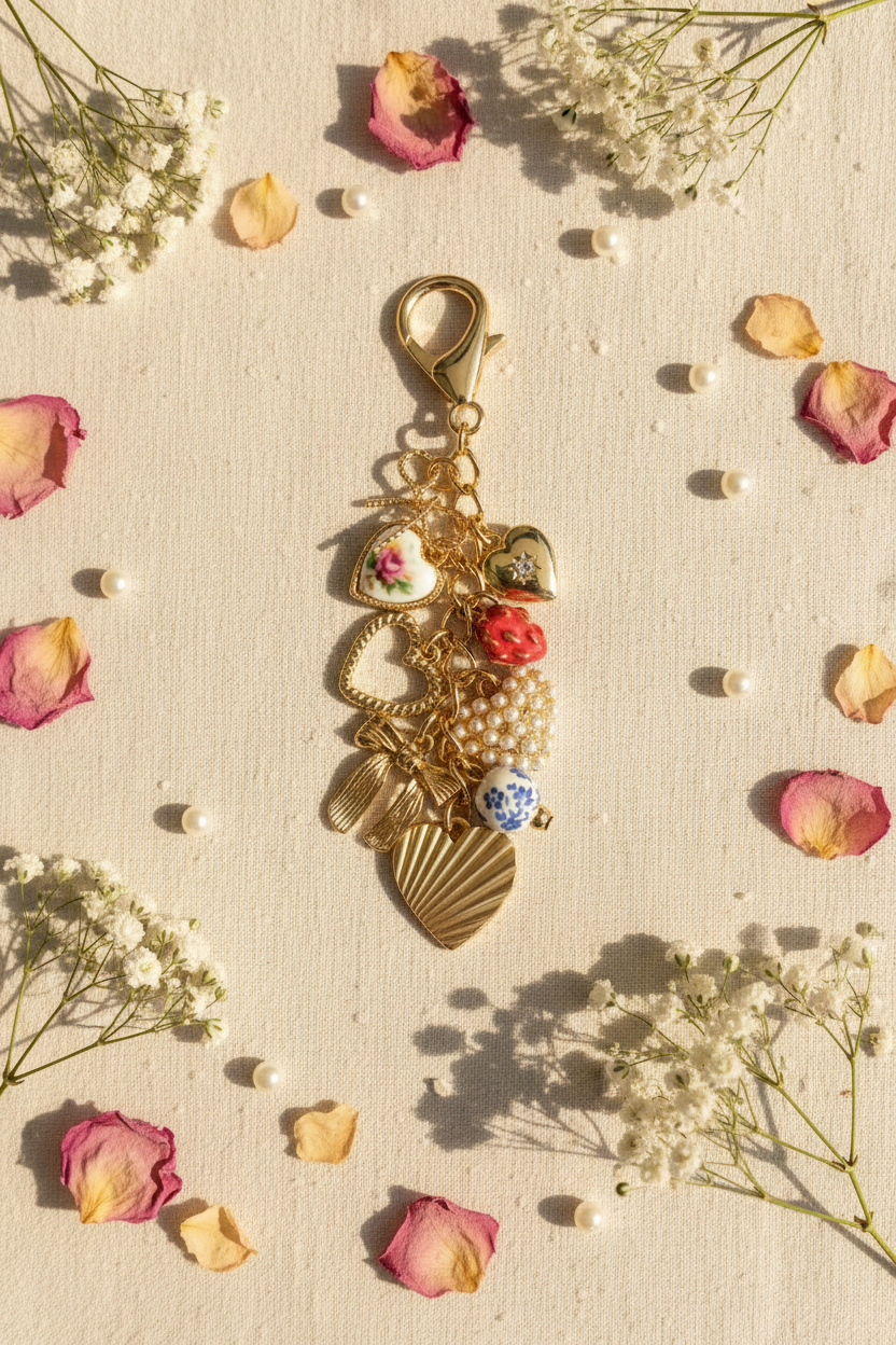 Porcelain Hearts Pearl Strawberry Bag Charm Lifestyle