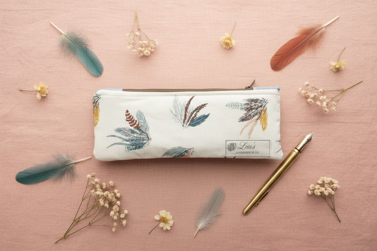Prairie Feather Pencil Case - Terracotta with Matching Props