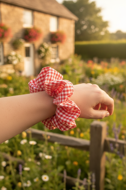 Prairie Girl Red Gingham Scrunchie - Exact Fabric