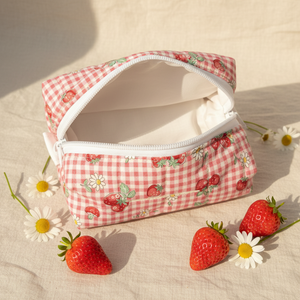 Strawberry Gingham Boxy Bag - Interior Open