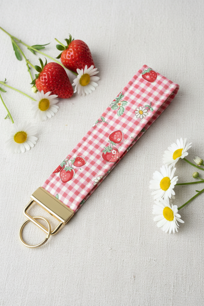 Strawberry Patch Wristlet Key Fob - Gold